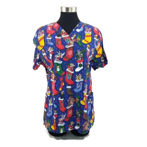 Warner Bros. Tops - WB Looney Tunes Christmas Holiday Scrub Top